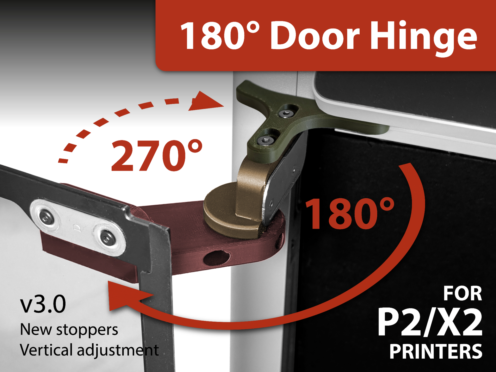 P2S / X2D Door hinge 180/270° - Adjustable v3.0 - Free 3D Print