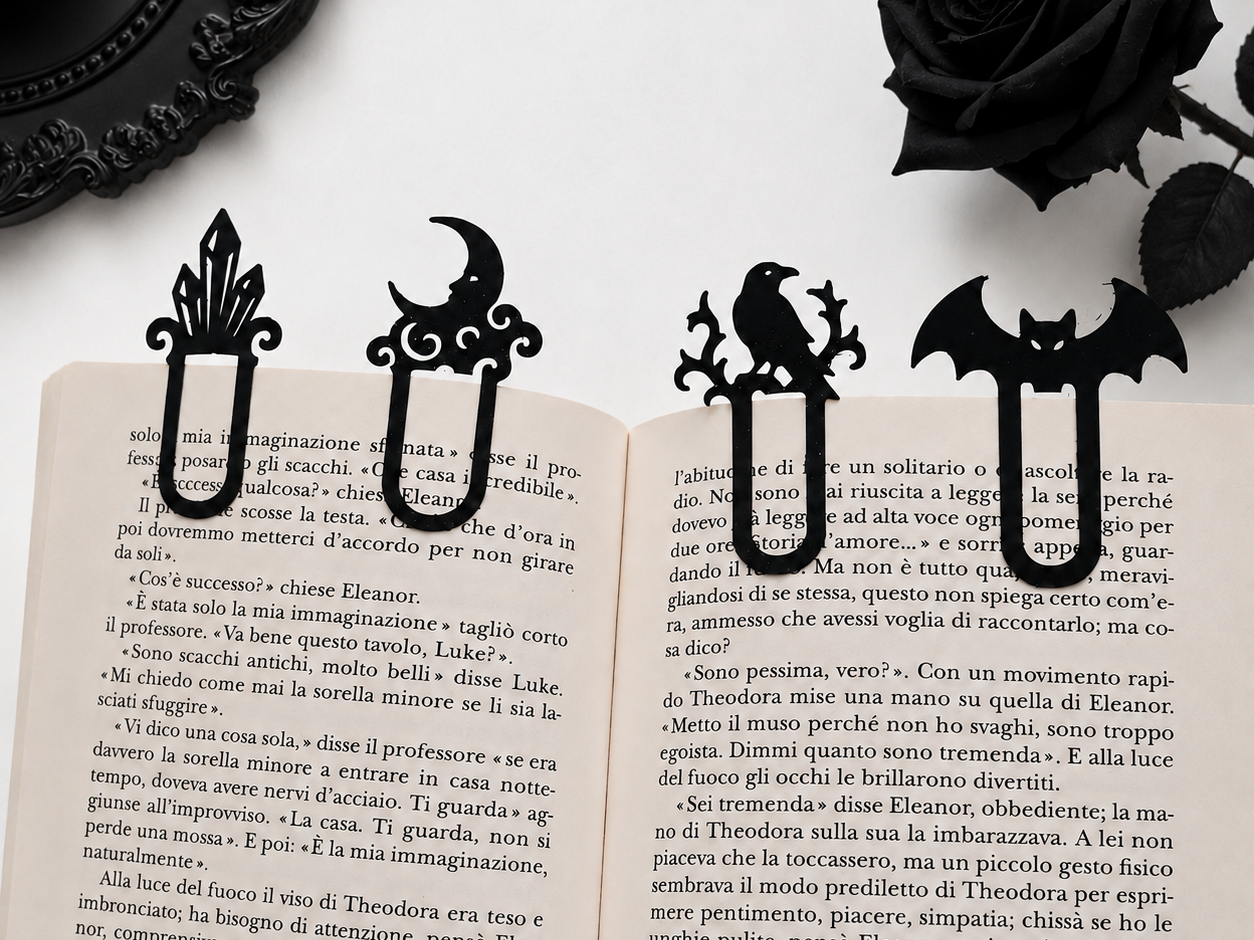 Goth Four Bookmark Set Crystal Moon Raven Bat