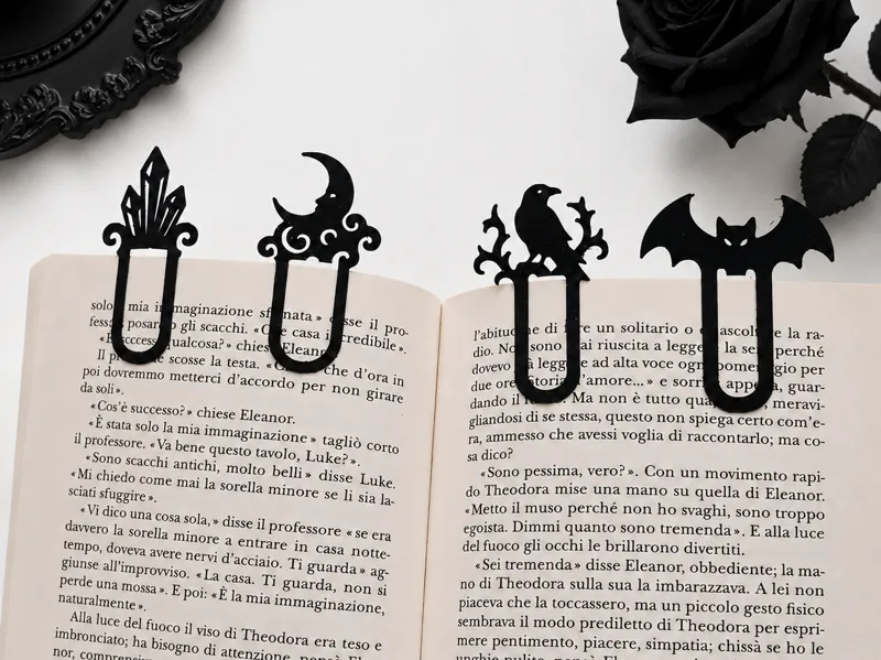Goth Four Bookmark Set Crystal Moon Raven Bat