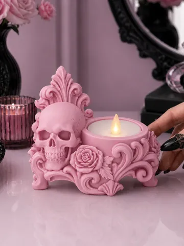 Accesorio de iluminación decorativa: Goth Skull Rose LED Tealight gothic Holder — vista de referencia 2