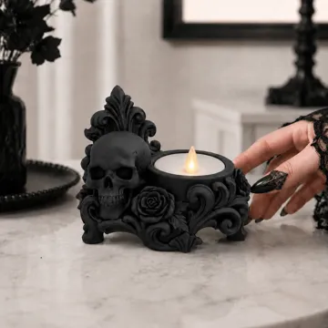 Accesorio de iluminación decorativa: Goth Skull Rose LED Tealight gothic Holder — vista de referencia 3