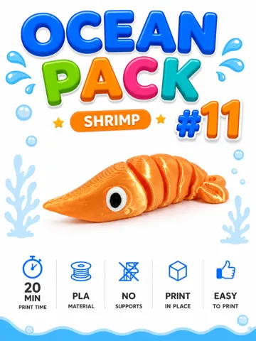 Letrero o emblema decorativo: Cute Shrimp – Ocean Pack #11 | Print-in-Place — vista de referencia 2