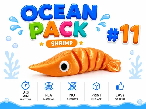 Letrero o emblema decorativo: Cute Shrimp – Ocean Pack #11 | Print-in-Place — referencia de MakerWorld
