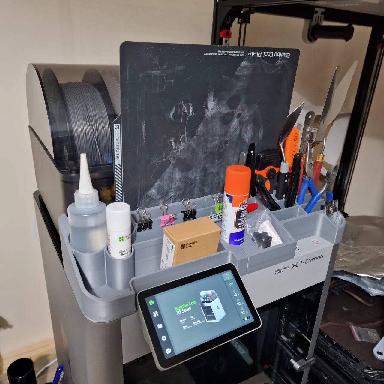 Top Tool Storage for Bambu Lab X1C X1 P1S P1P printers with AMS view 2
