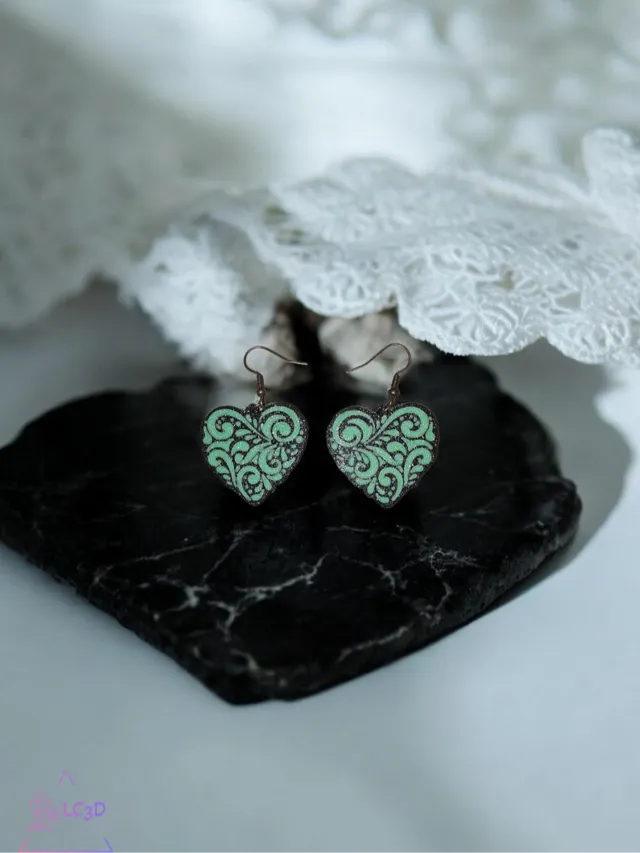 Green heart earrings
