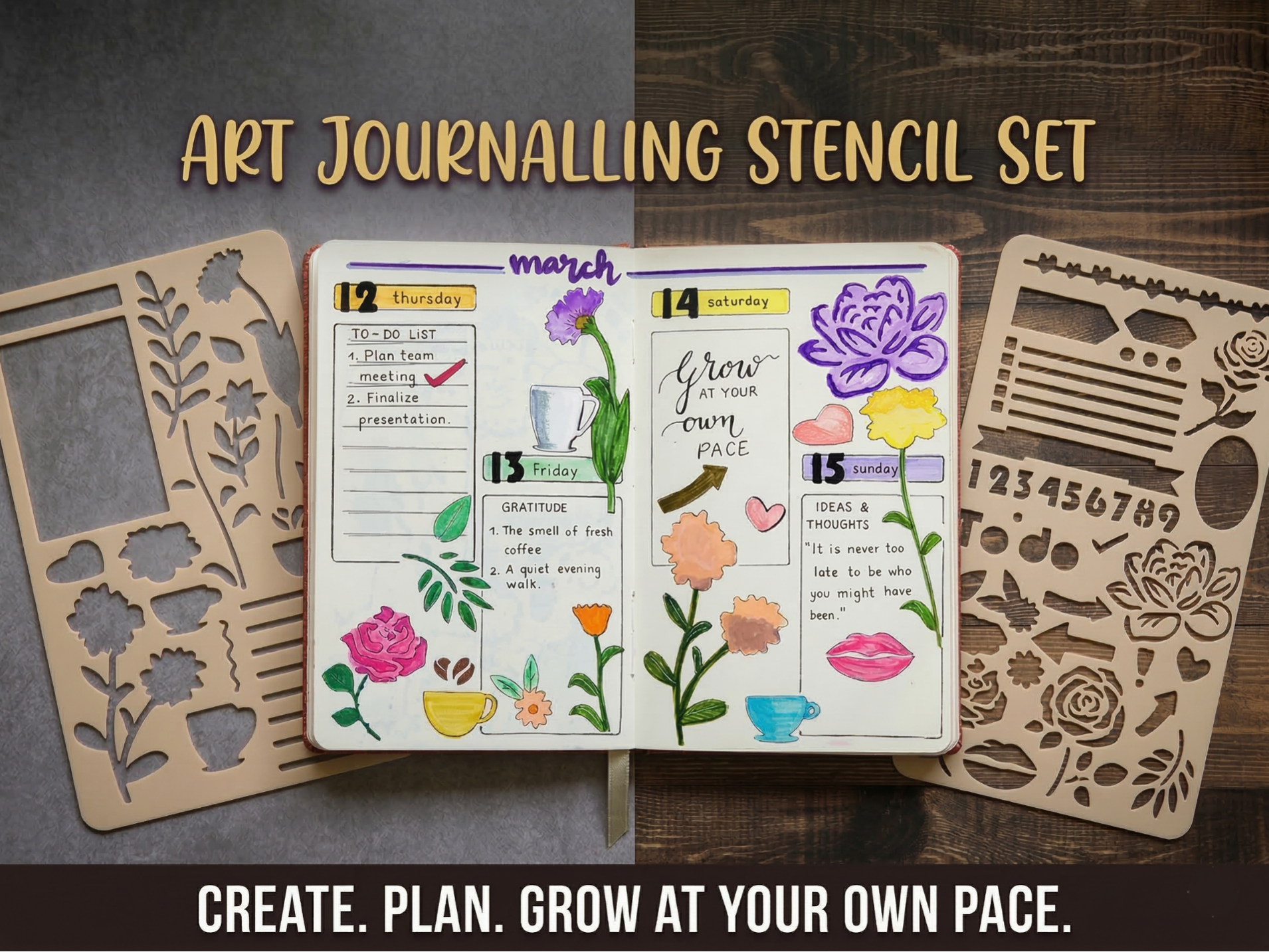 Aesthetic Floral & Coffee Journaling Stencils