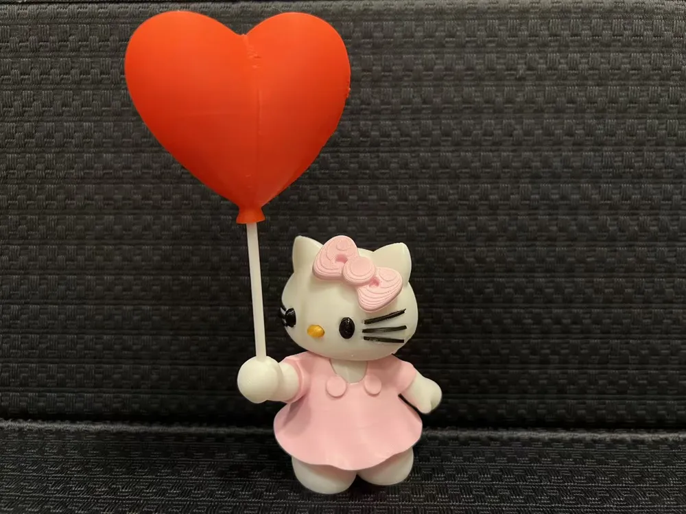 Hello Kitty with Heart Balloon (No AMS) - Free 3D Print Model - MakerWorld