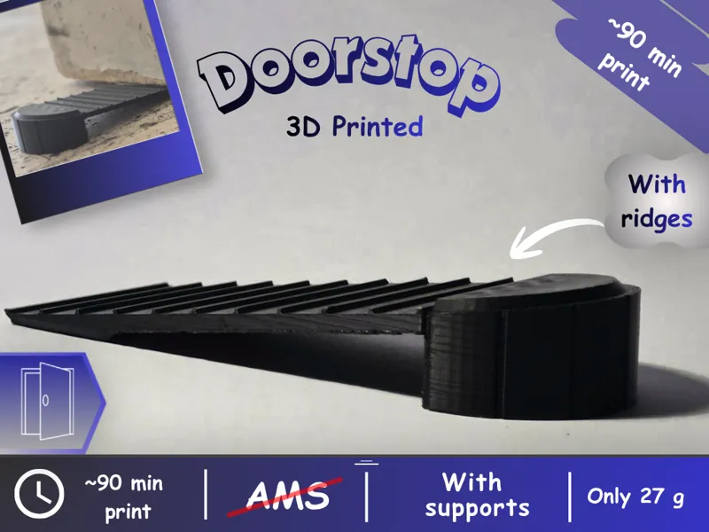 Modern Doorstop With Ridges - Easy print