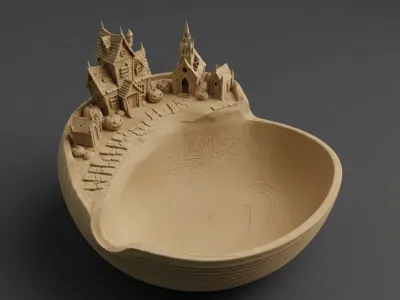Haunted Halloween Village Bowl with Gothic Castle