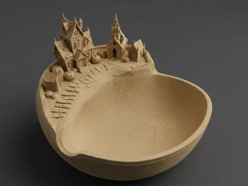 Haunted Halloween Village Bowl with Gothic Castle