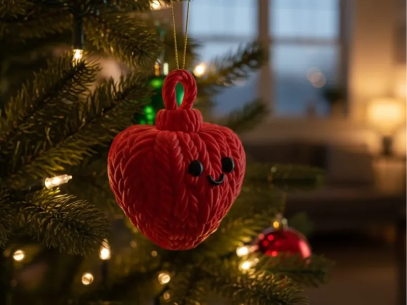 Knitted Heart Christmas Ornament