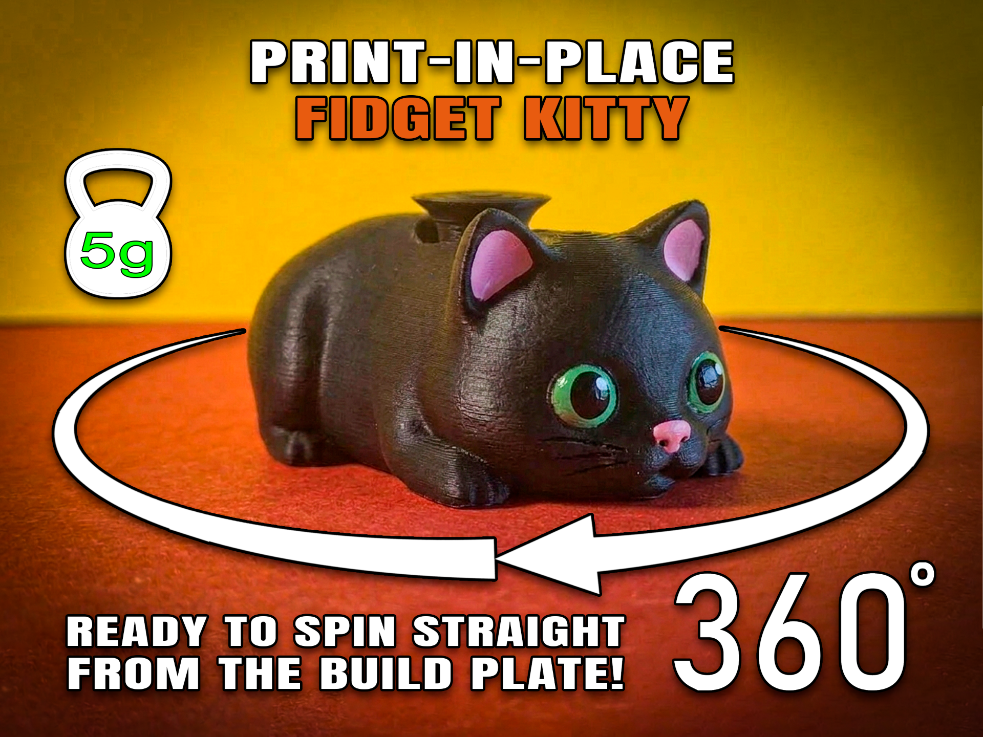 Print-in-Place Fidget Kitty (Spinning Cat)