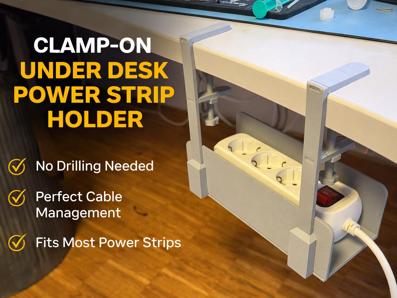 Clamp-On Under Desk Power Strip Holder