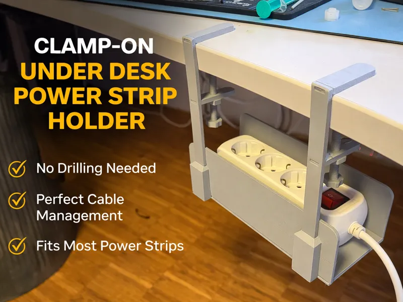Clamp-On Under Desk Power Strip Holder