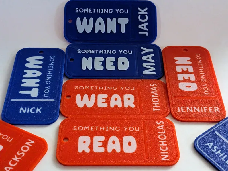 Want, Need, Wear, Read Gift Tags With Custom Names
