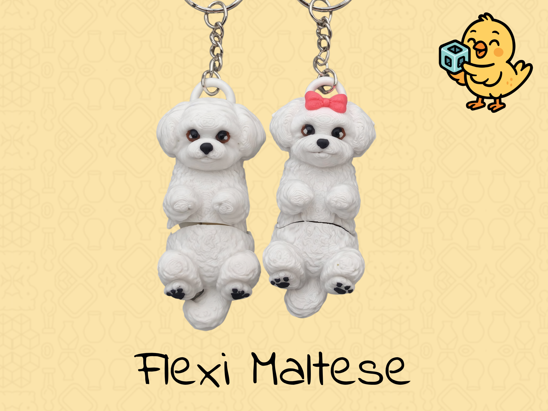 Maltese Keychain – Articulated Flexi Cute Dog