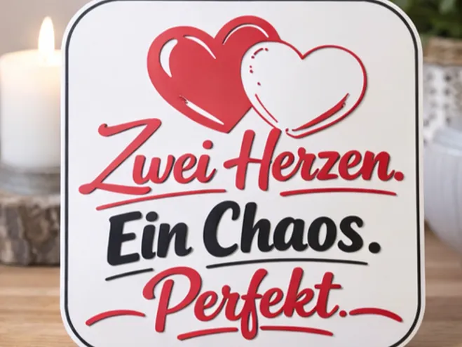 Schild, Zwei Herzen. Ein Chaos. Perfekt.
