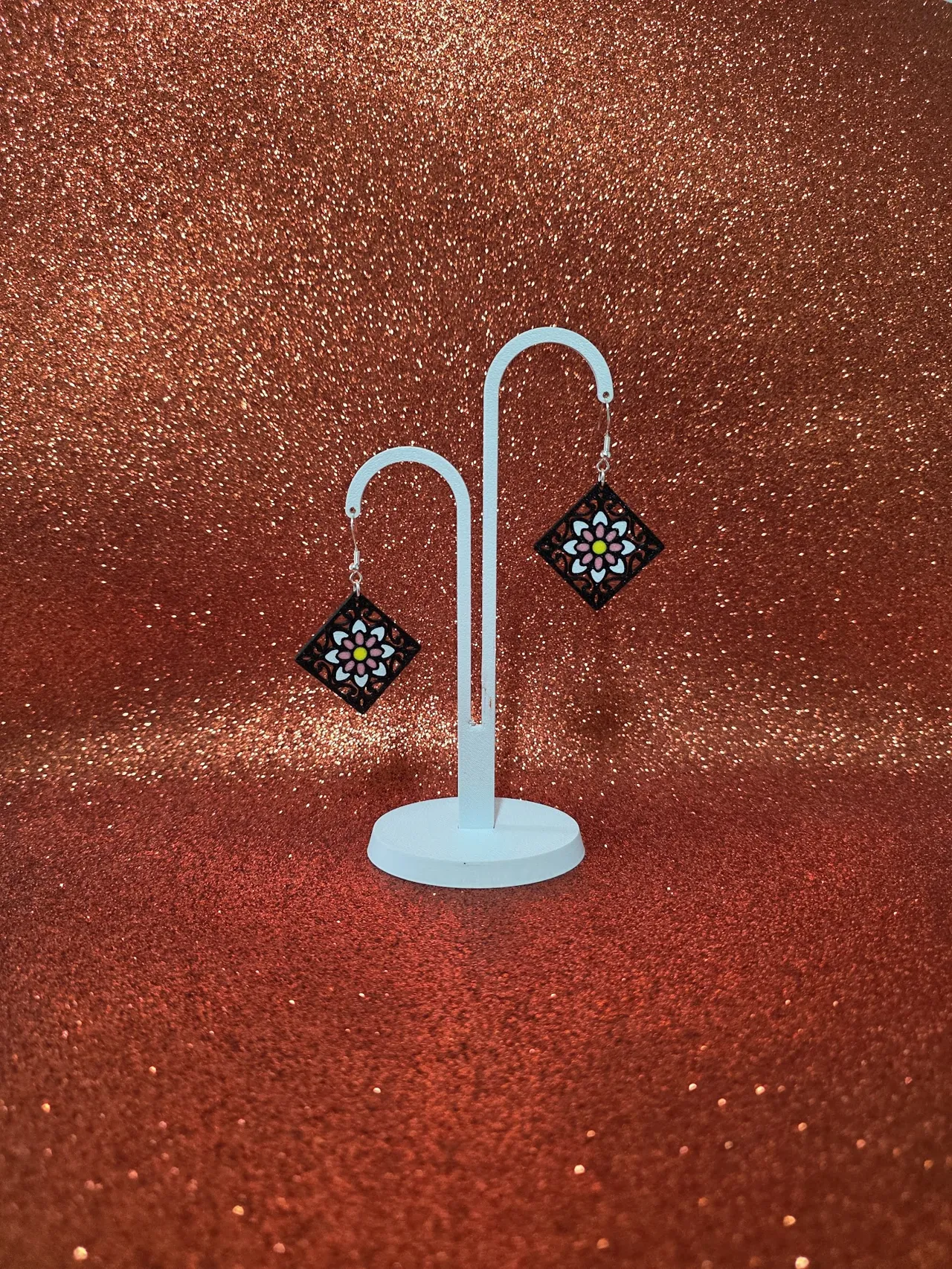 Flowering turbot earrings view 3