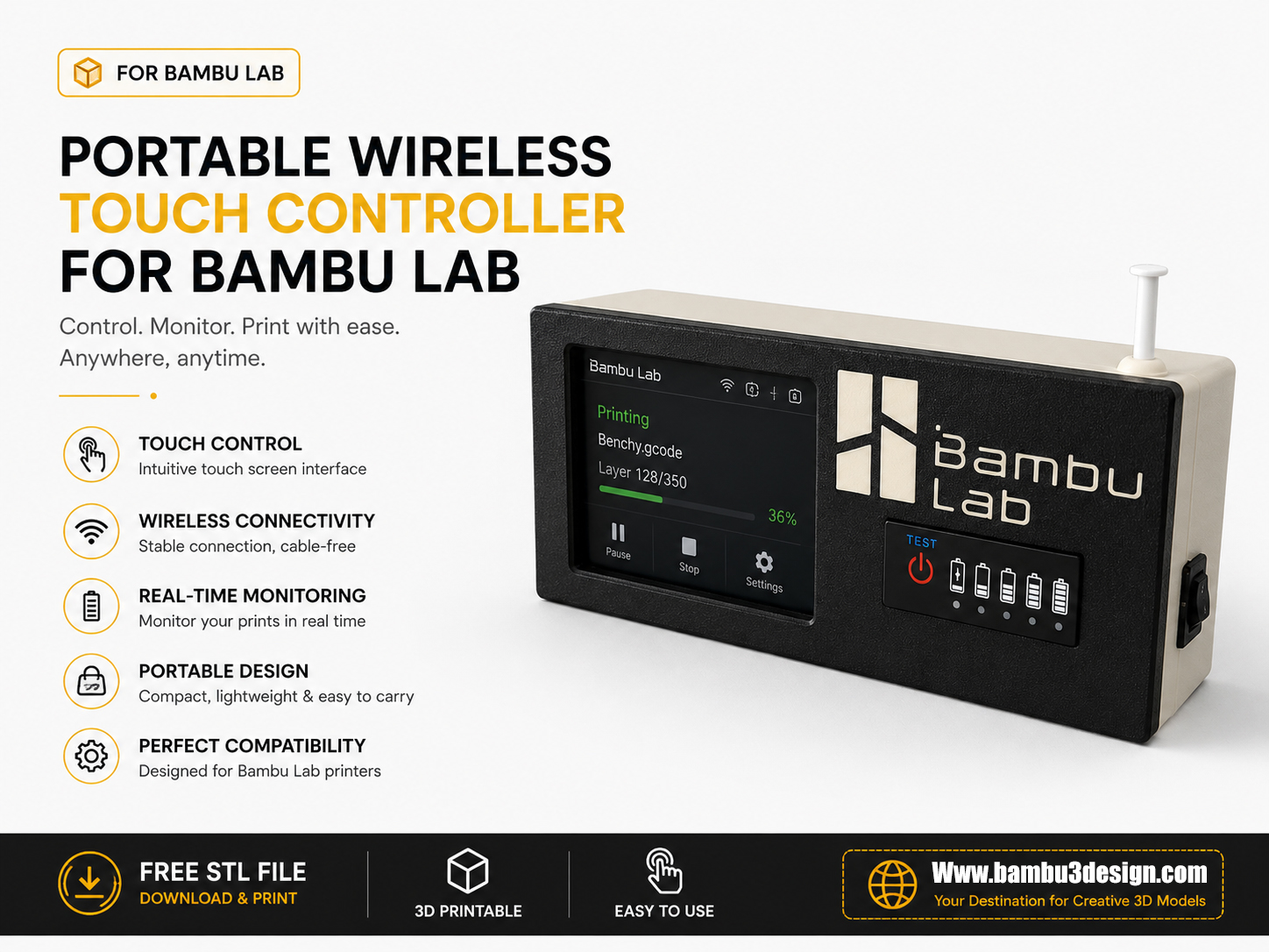 Portable Wireless Touch Controller for Bambu Lab