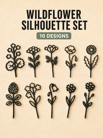 Letrero o emblema decorativo: Wildflower Silhouette Set – 10 Botanical Stems — vista de referencia 2