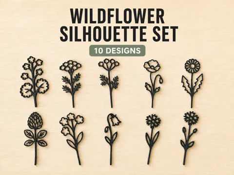 Letrero o emblema decorativo: Wildflower Silhouette Set – 10 Botanical Stems — referencia de MakerWorld