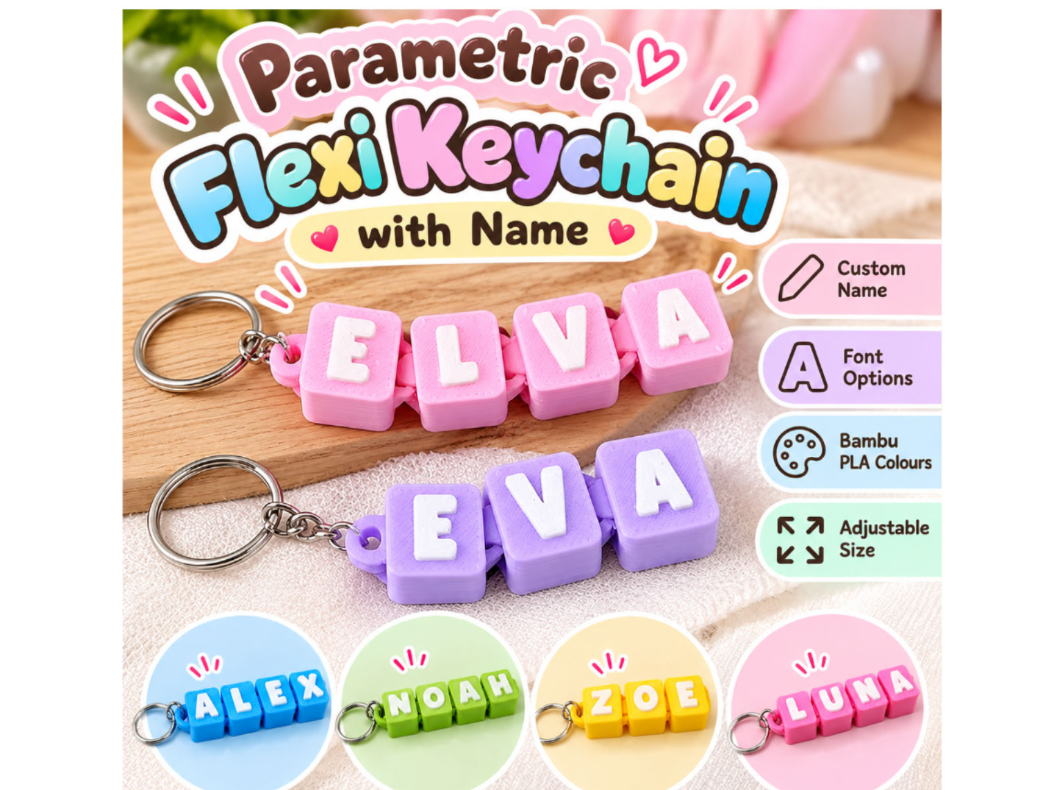 Parametric Flexi Name Keychain - Custom Fidget - 1
