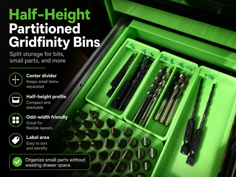 Half-Height Partitioned Gridfinity Bins