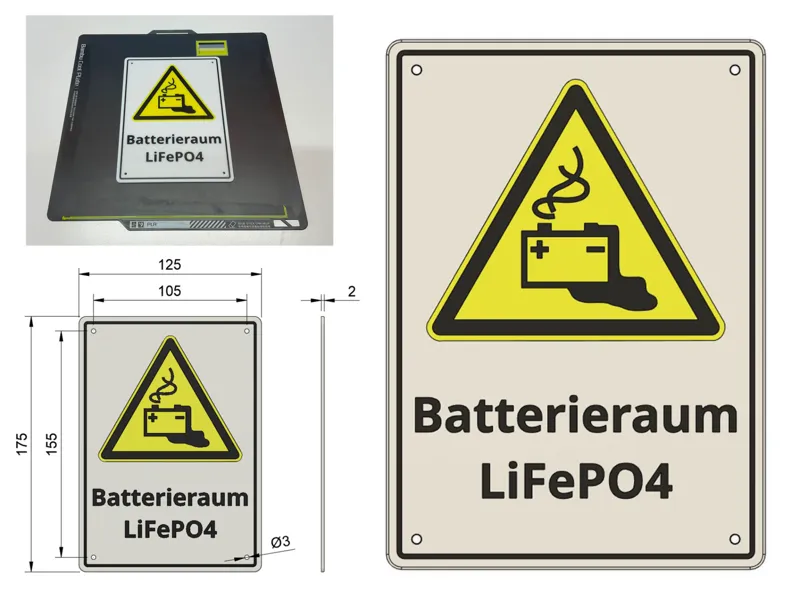 Batterieraum LiFePO4 - Schild