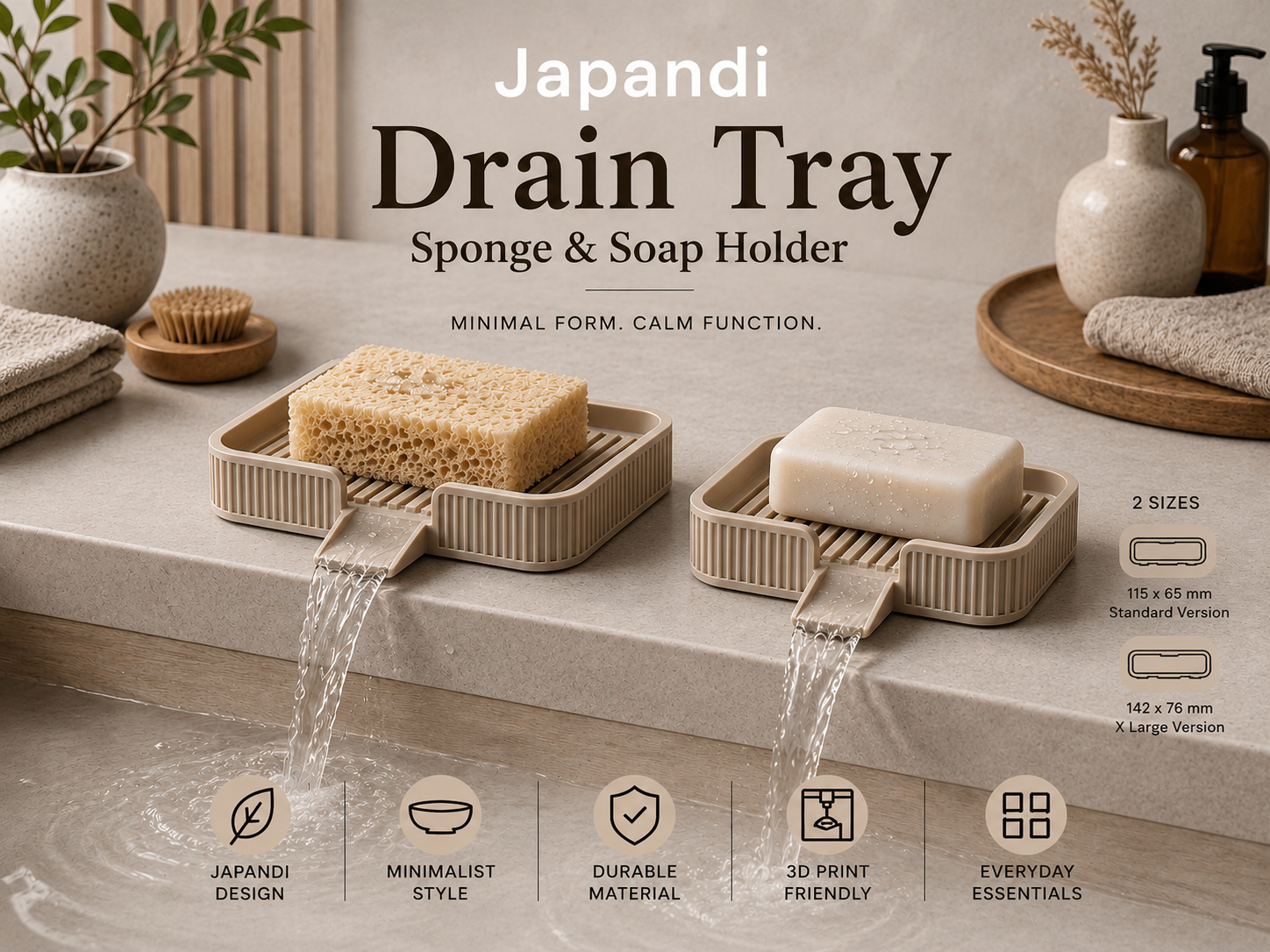 Japandi Drain Tray – Sponge & Soap Holder