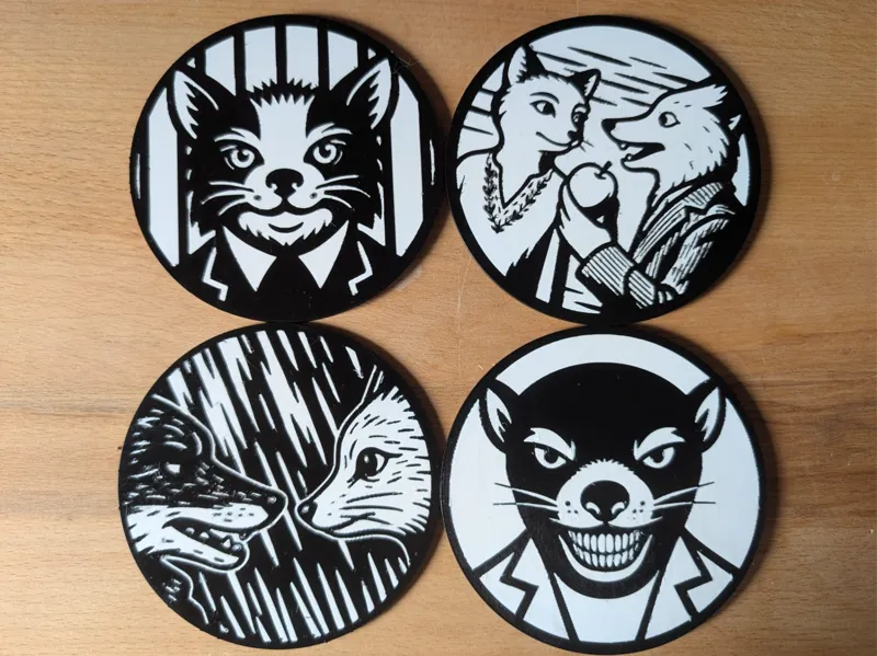 Fantastic Mr Fox Inspired Coasters - B&W