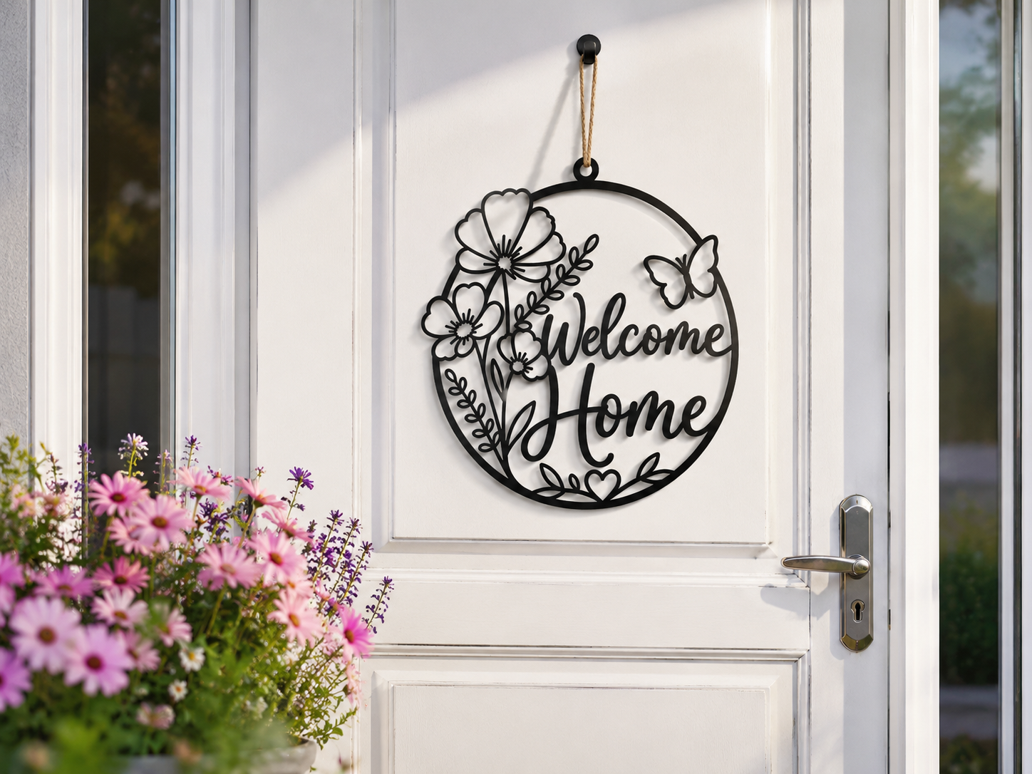 Welcome Home Türkranz mit Blumen 