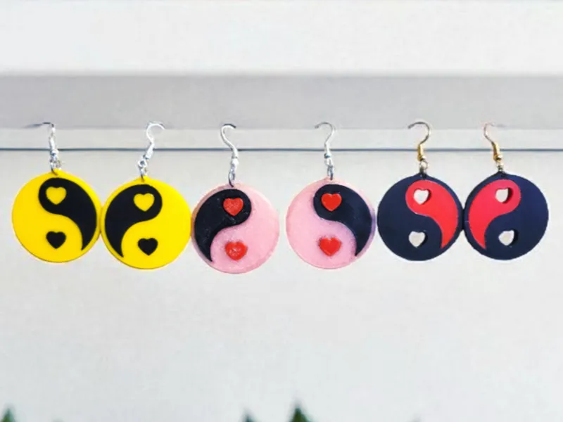 Yin & Yang Hearts Earrings / Pendant / Keychain