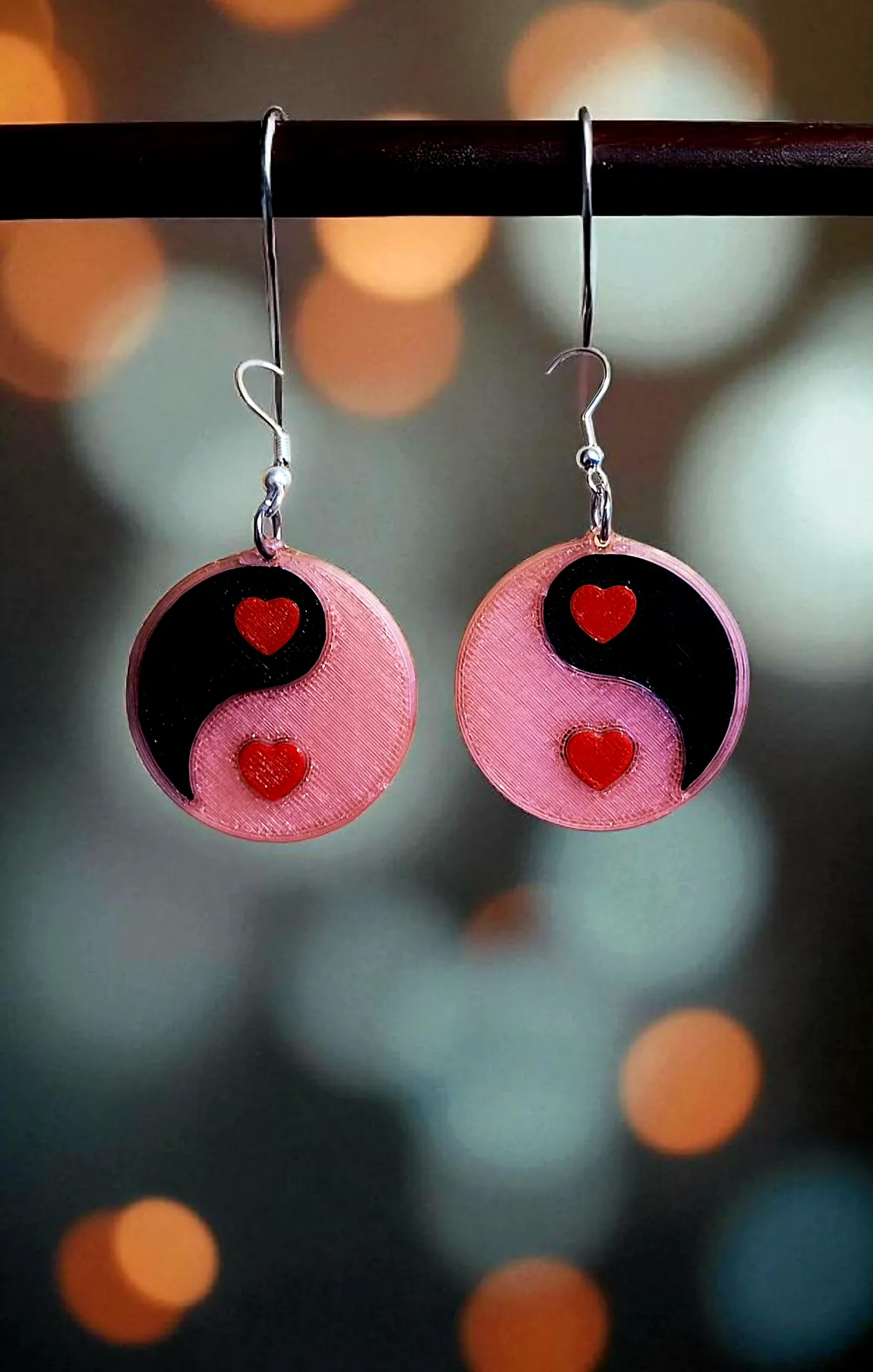 Yin & Yang Hearts Earrings / Pendant / Keychain view 3