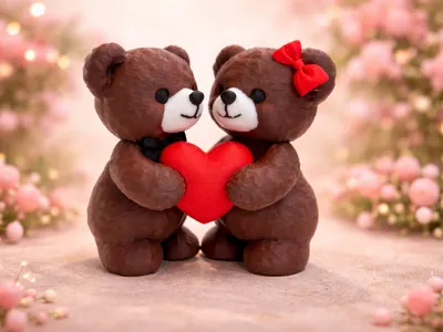 Cuddle Bear Couple with Heart – 3D Print Model