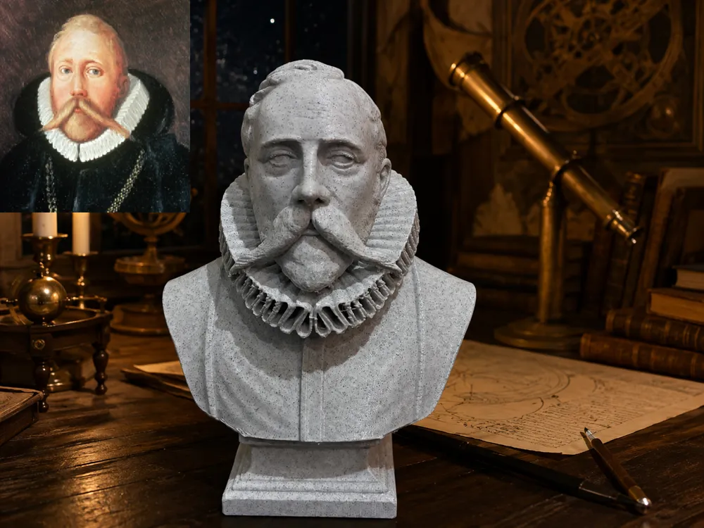 Figura decorativa: Tyge Ottesen Brahe (Tycho Brahe) — Bust. Referencia del modelo original.
