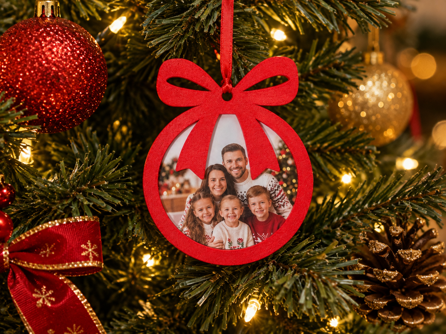 Christmas Photo Ornament with Bow | No Glue - 1
