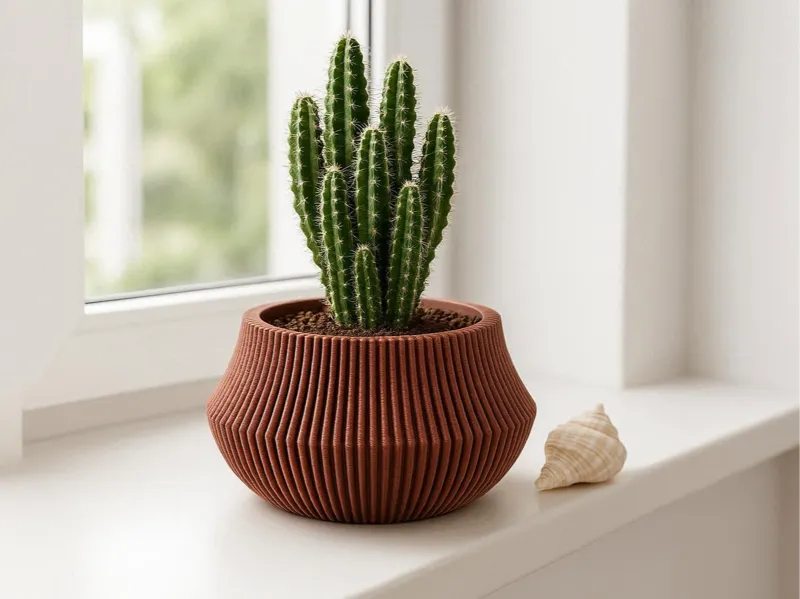 Modern Ribbed Planter | Geometric Flower Pot 0013A