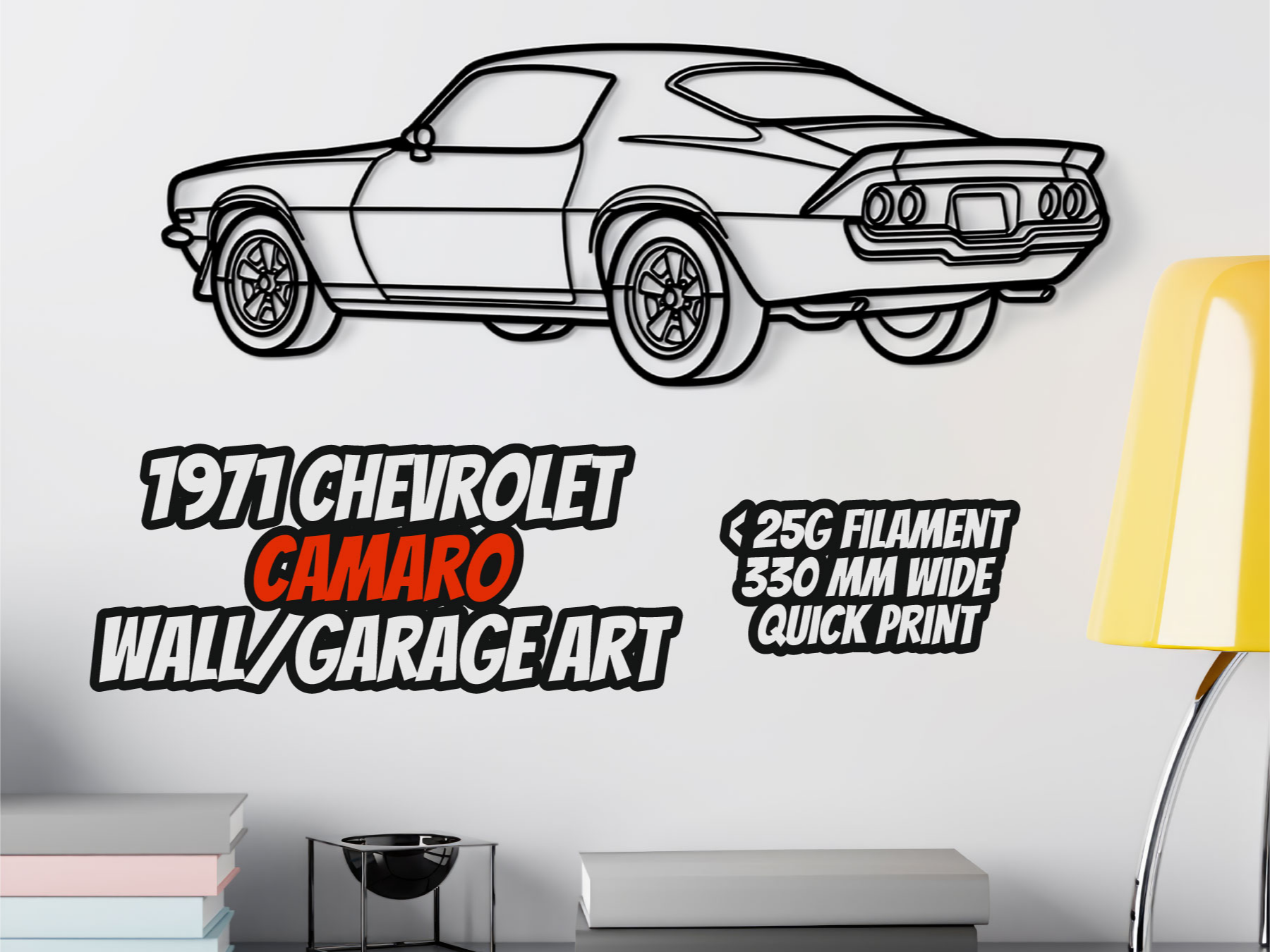 1971 Camaro Wall Art | Silhouette Print Decor