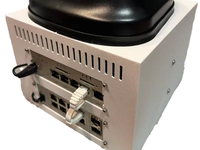 Teltonika RUTX50 box, antenna, and TSW200 Switch