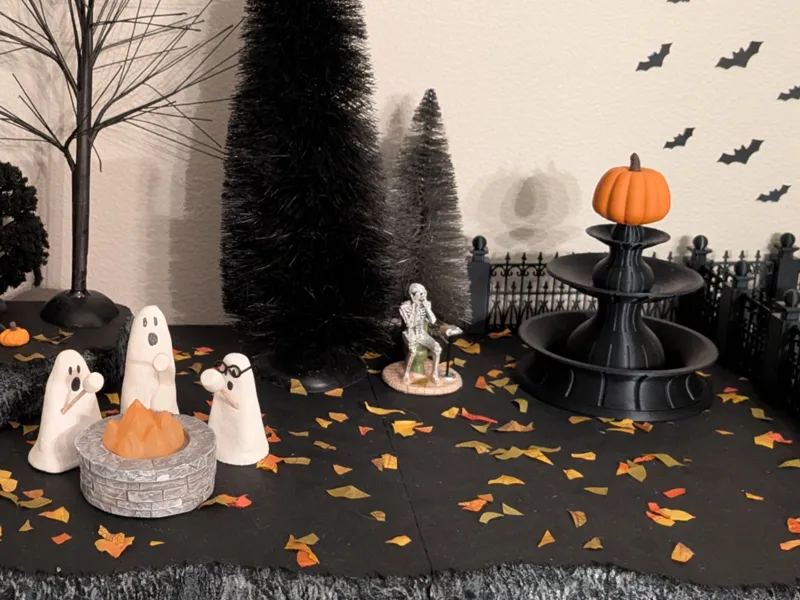 Halloween Park Fountain with Pumpkin Topper