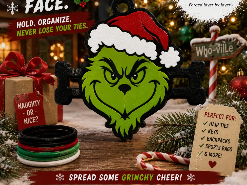 Accesorio para sujetar ligas de cabello: Christmas Grinch Hair Tie Holder Keychain. Referencia del modelo original.
