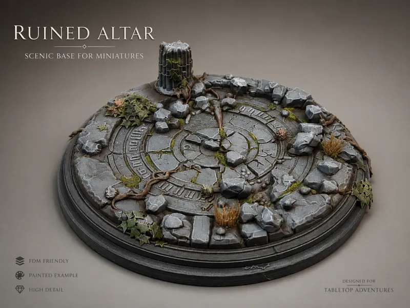 Ruined Altar – Scenic Base for Miniatures