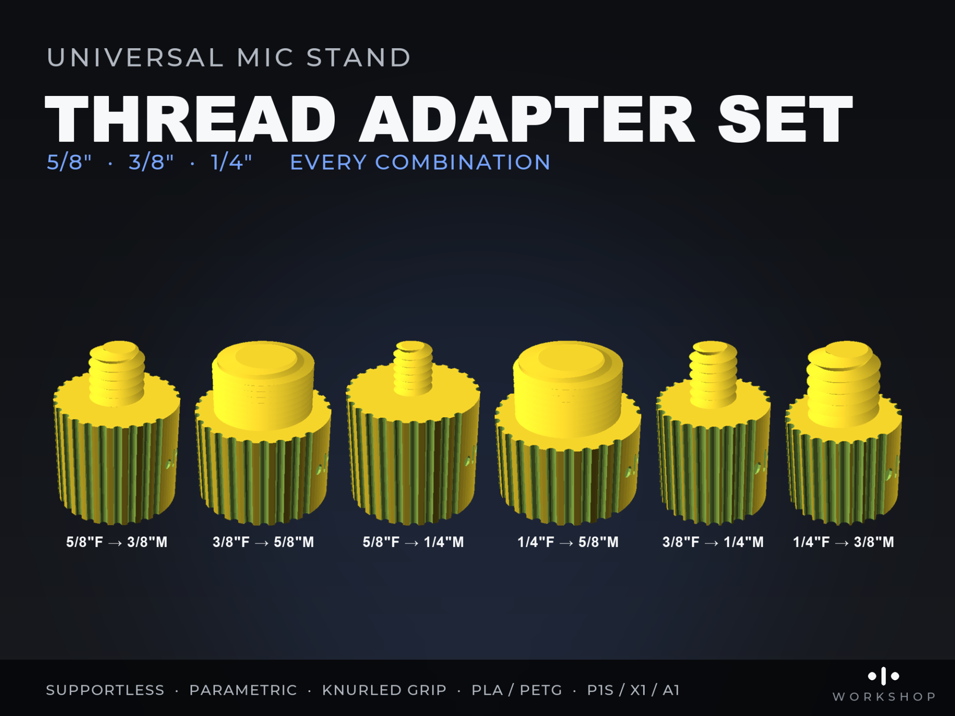 Miniatura 1 do modelo 3D Universal Mic Stand Thread Adapter Set