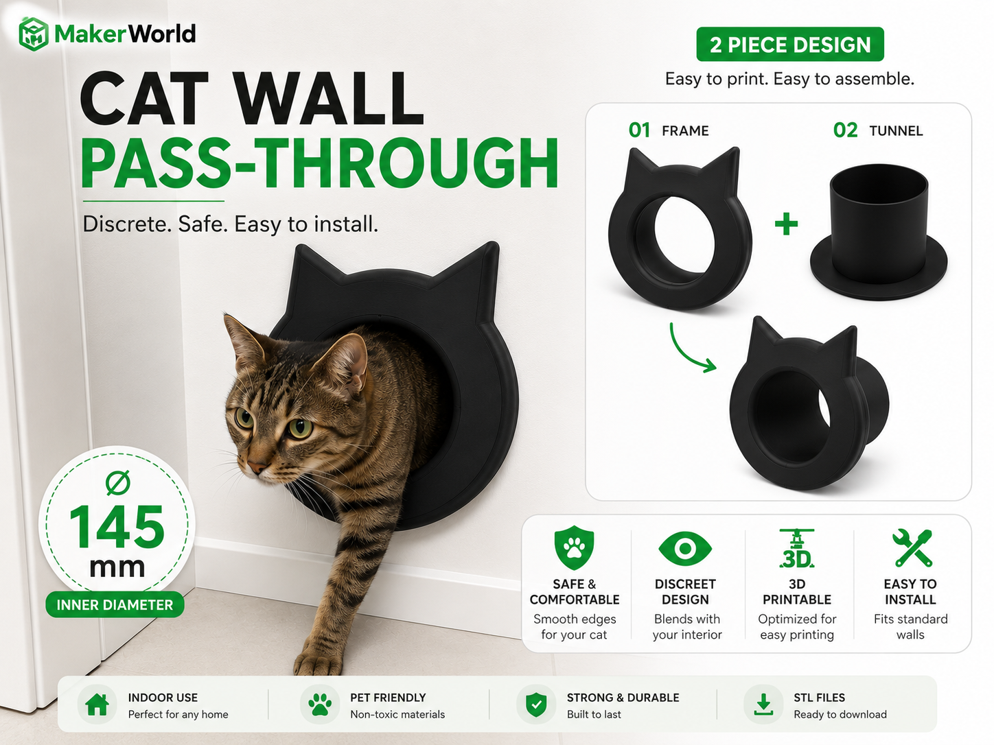 Cat door for internal walls or doors