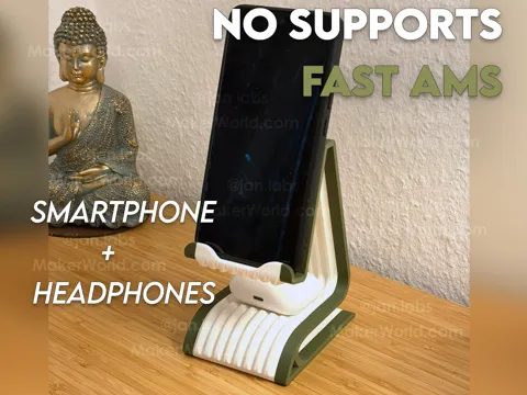 Soporte para celular: Minimalist Phone Stand with Headphone Holder — referencia de MakerWorld