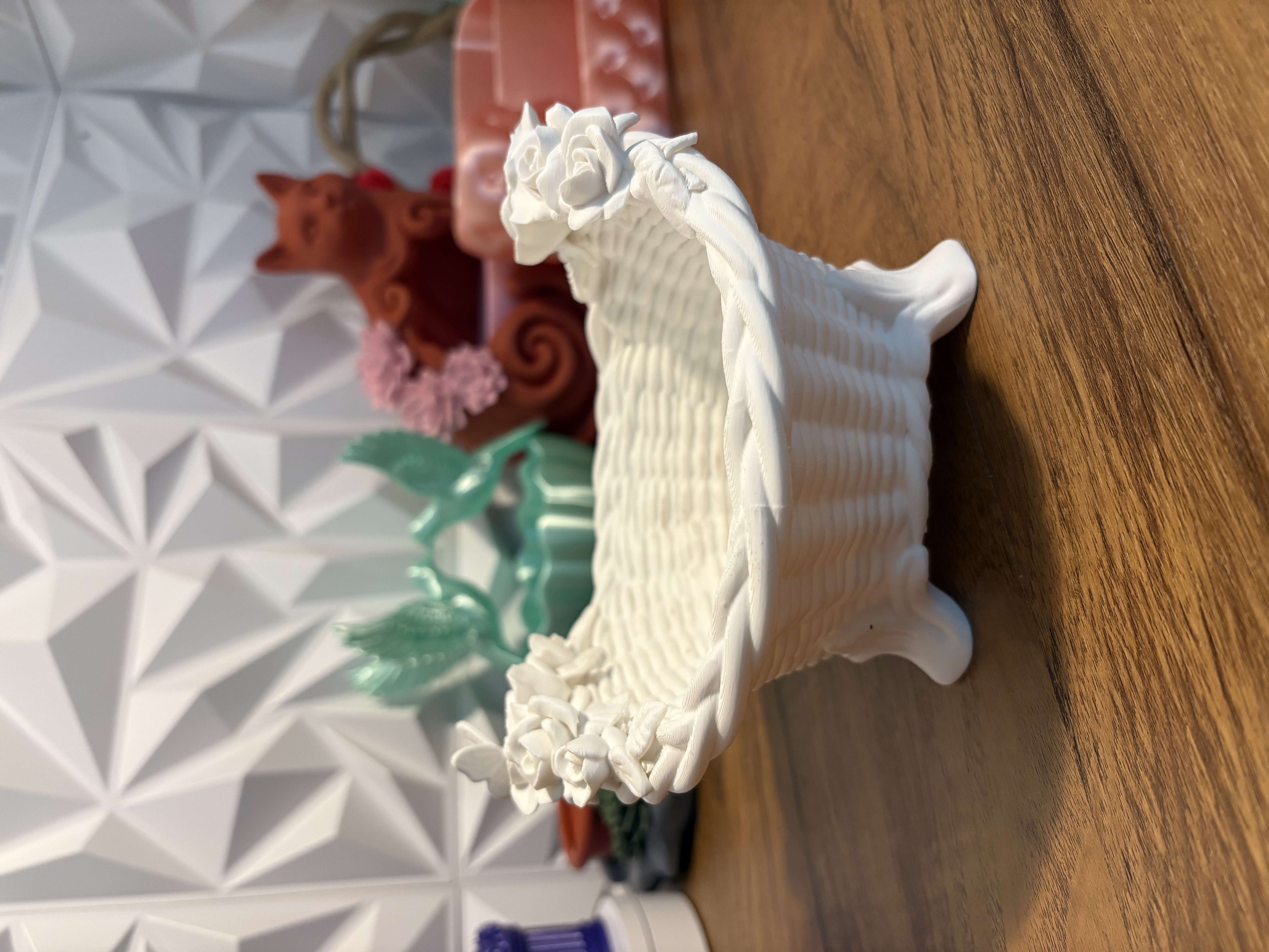 Floral Woven Basket - Decorative Countertop Holder - 1