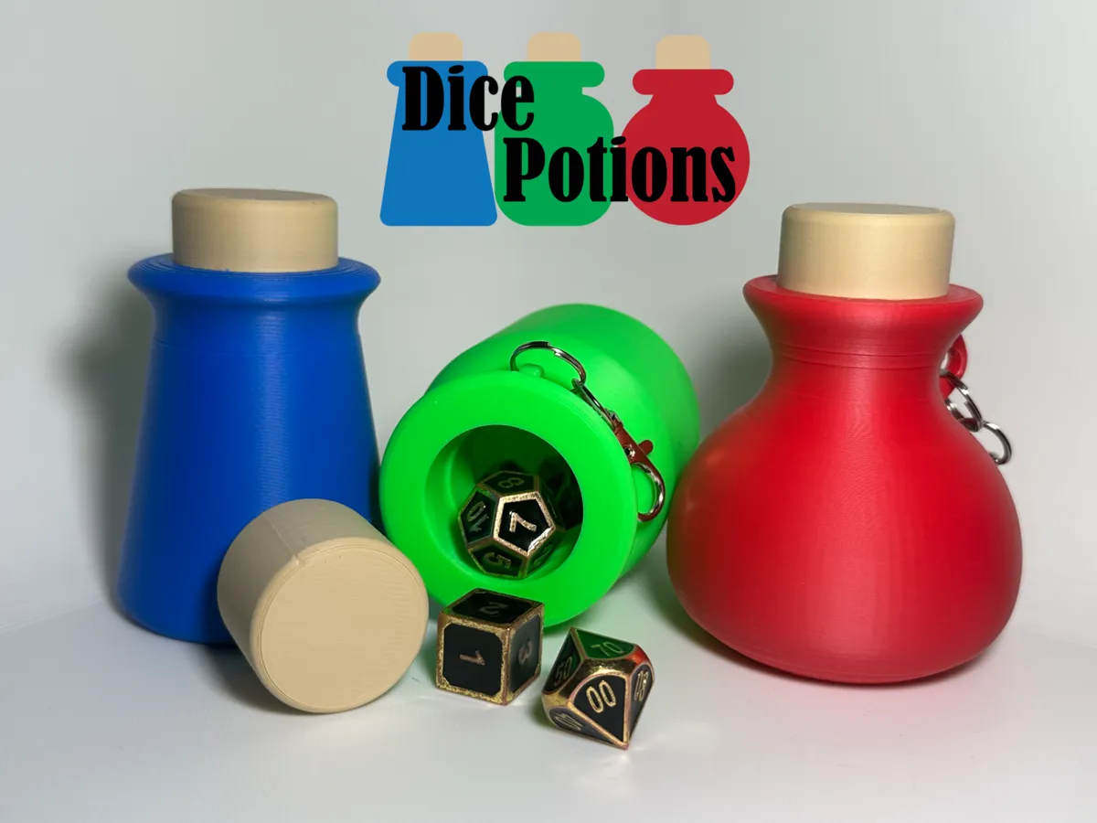 DICE POTIONS - Dice Storage Bottle Keychains by Another Spool MakerWorld: Download Free 3D Models - 3D model önizlemesi