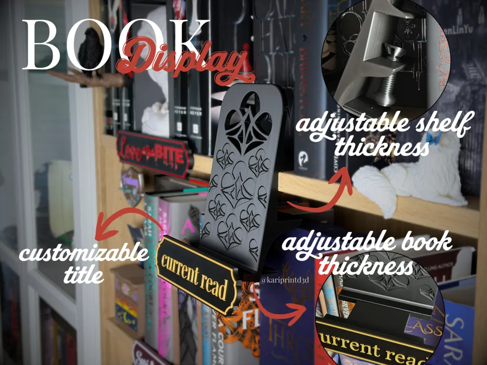 Estante o repisa: Adjustable Book Display + customizable title. Referencia del modelo original.
