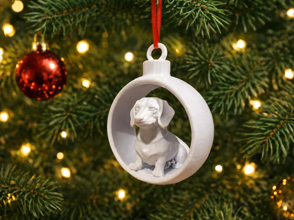 زينة عيد الميلاد المزخرفة - تمثال كلب داشهند، زينة قابلة للتجميع بمقبض مصنوع يدويًا