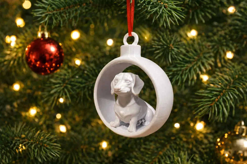 زينة عيد الميلاد المزخرفة - تمثال كلب داشهند، زينة قابلة للتجميع بمقبض مصنوع يدويًا